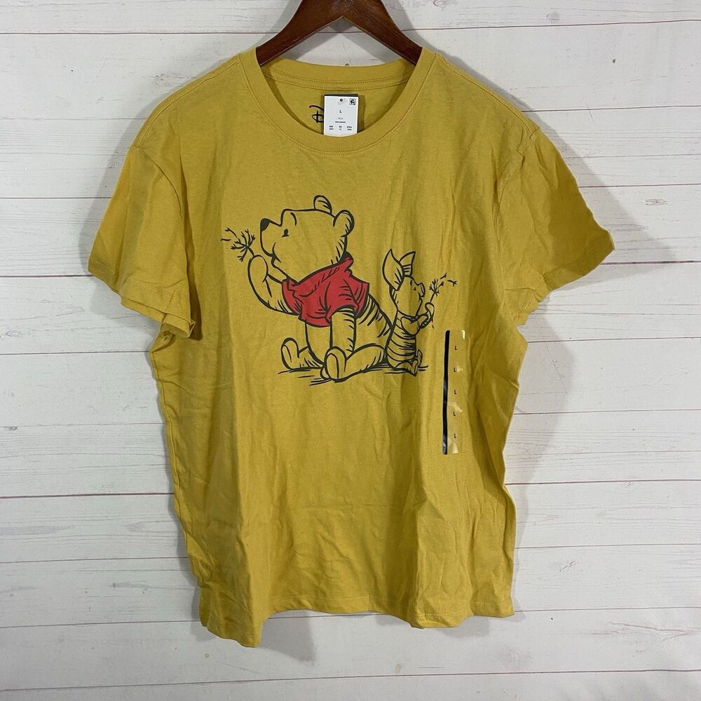 Disney Womens Winnie the Pooh Short Sleeve T-Shirt Sz Large Yellow Cotton New